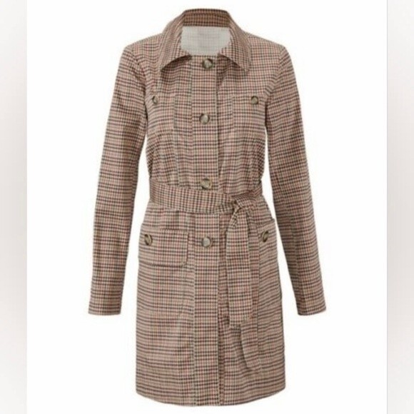 CAbi Sherlock Jacket houndstooth midi trench coat style women's size medium - Picture 1 of 8
